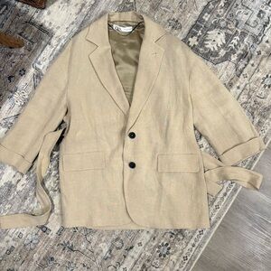 Zara Linen oversized belted coat jacket M/L